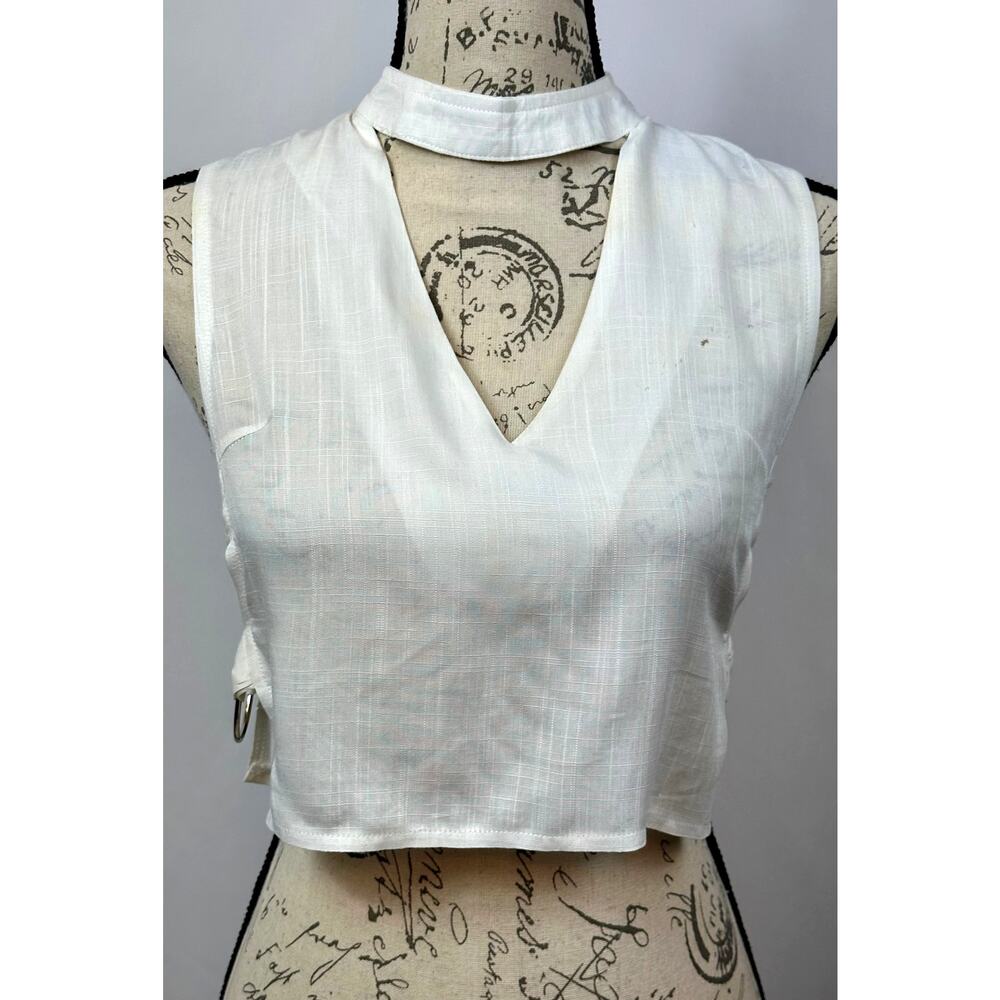 Charms Fashion Choker Crop Top V-Neck Rings on Each Side White M - Picture 5 of 16